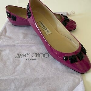Jimmy Choo Pink and Black Flats with Modern Square Toe